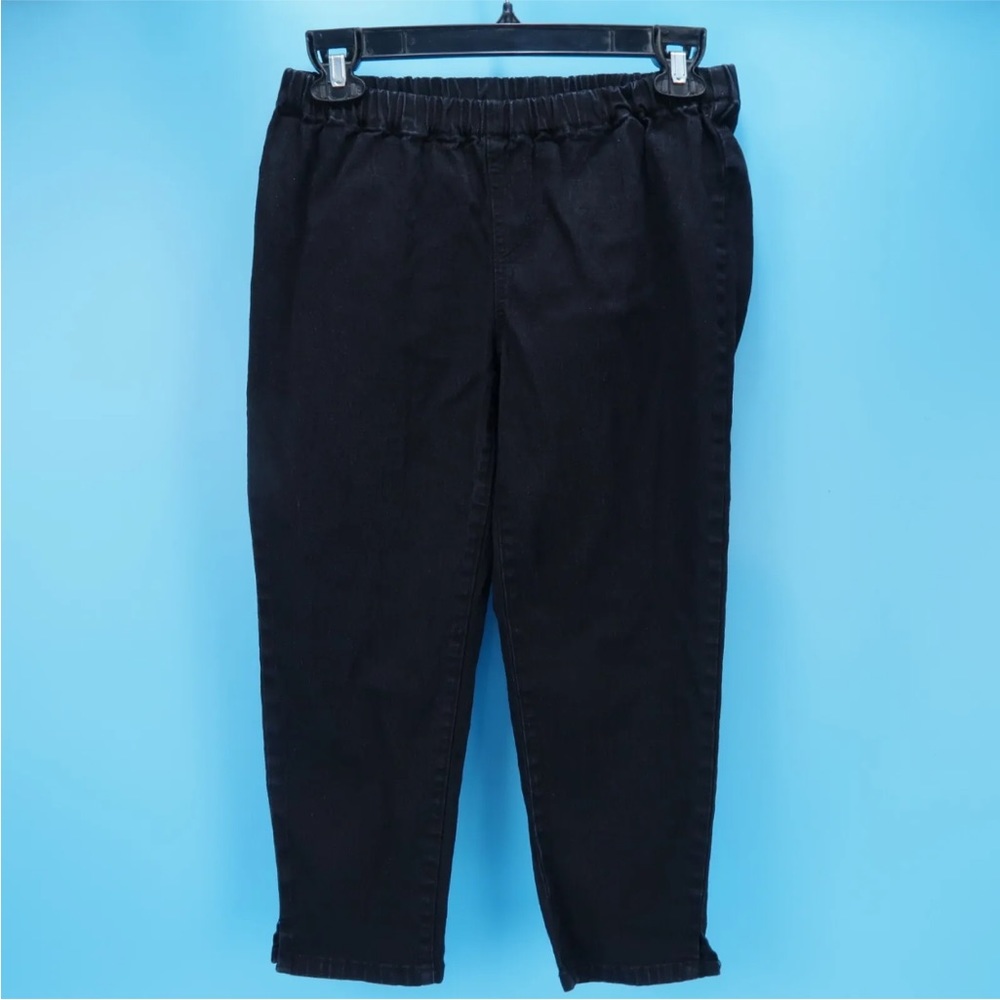 DG2 Diane Gilman Elastic Waist Black Denim Cropped Pants Petite Size PM